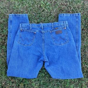 Wrangler Men’s Light Blue Cowboy Cut Cotton Blend Western Denim Jeans Size 38X34